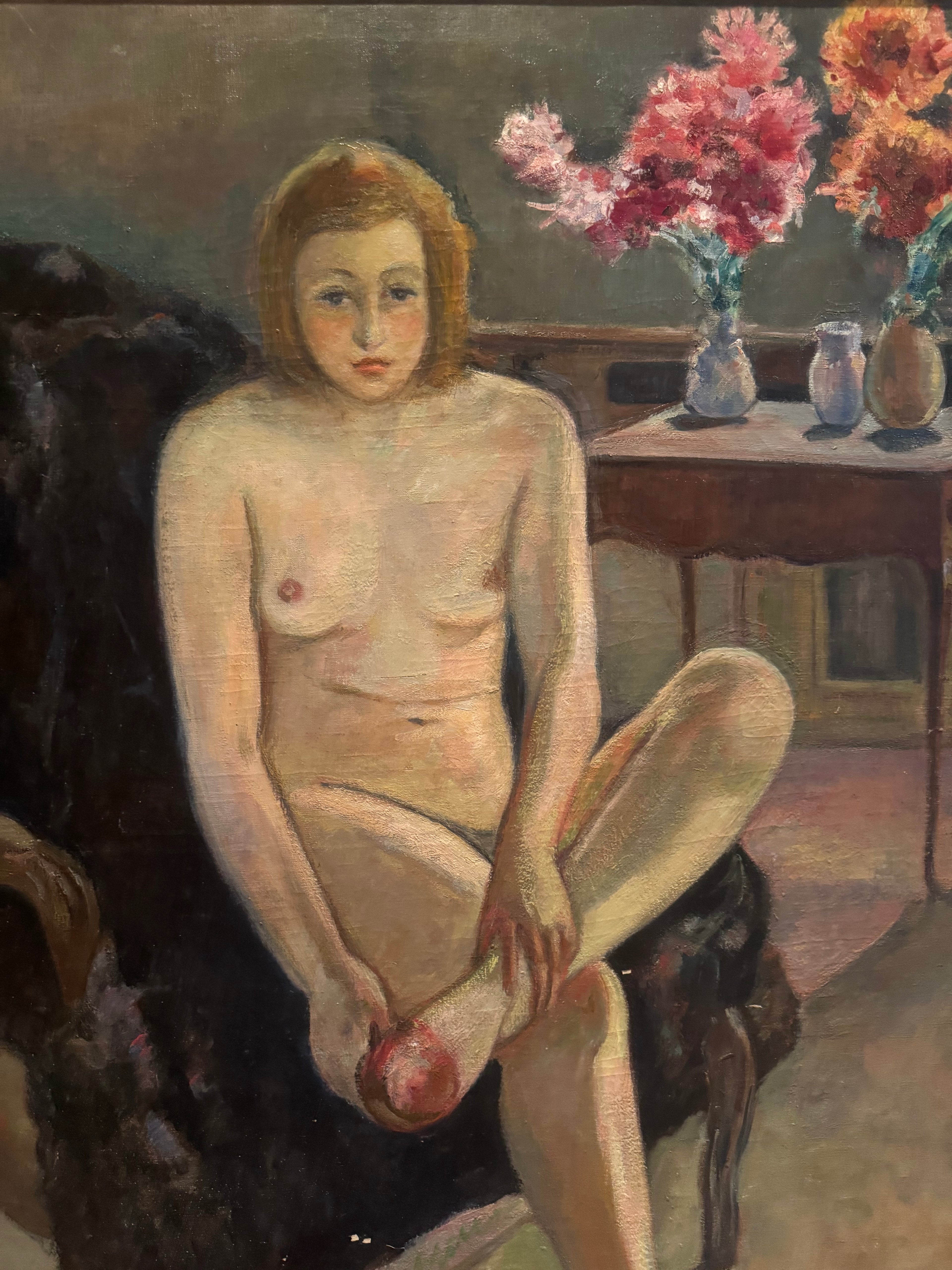 Pierre Marseille 1896-1976 Femme Nue Avec de la Fourrure Noire