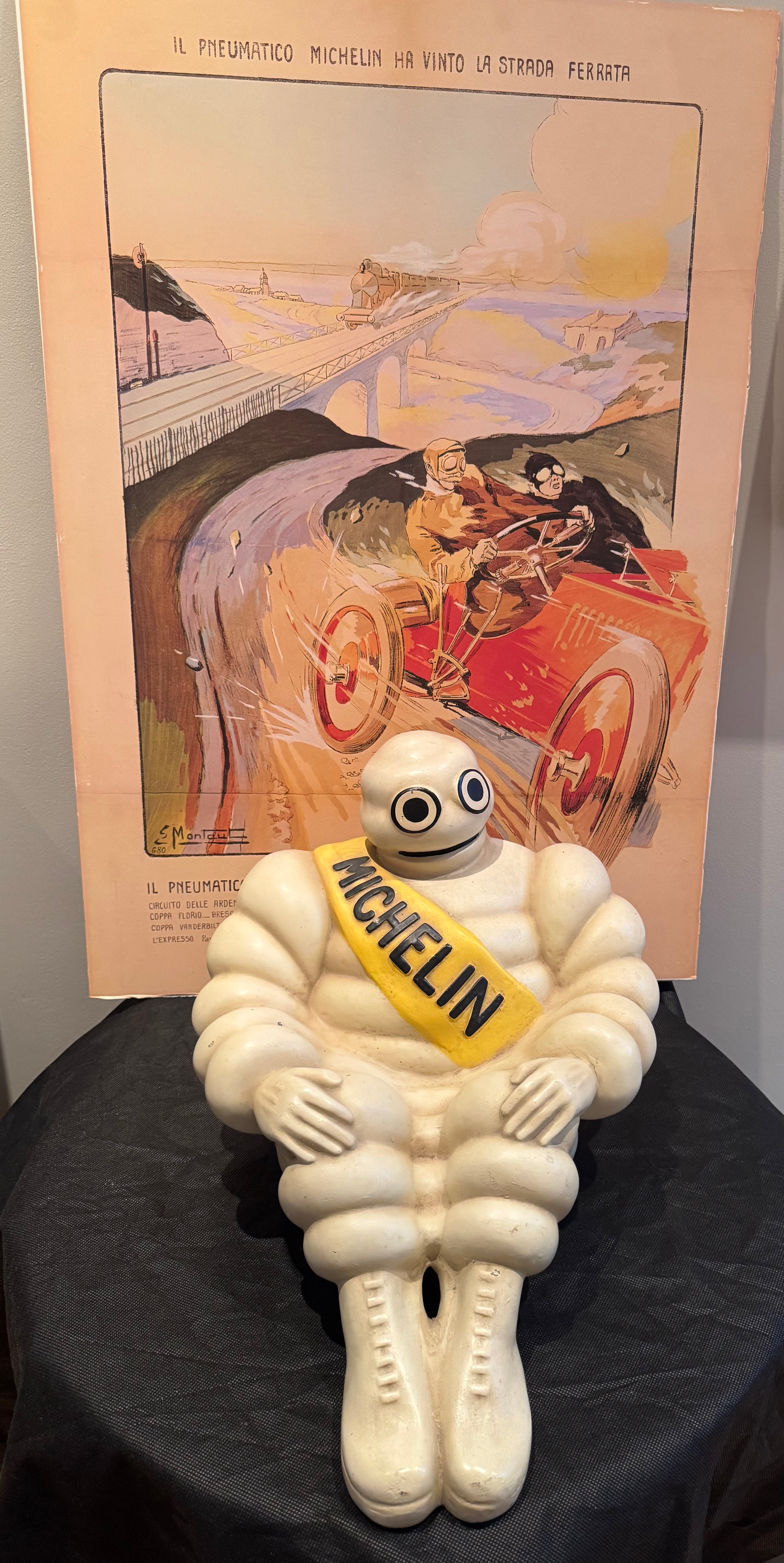 Rare and Early Seated Michelin Advertising Bibendum with Bow c. 1940s